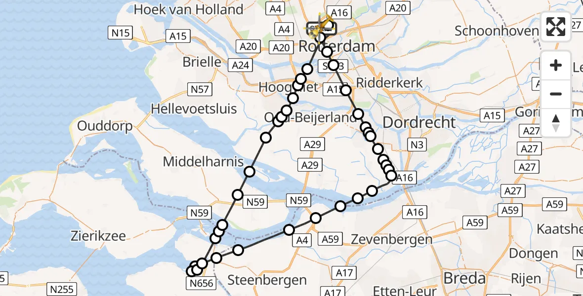 Vluchtroute Traumahelikopter Rotterdam The Hague Airport - Rotterdam The Hague Airport, 27 december 2023, 09:09