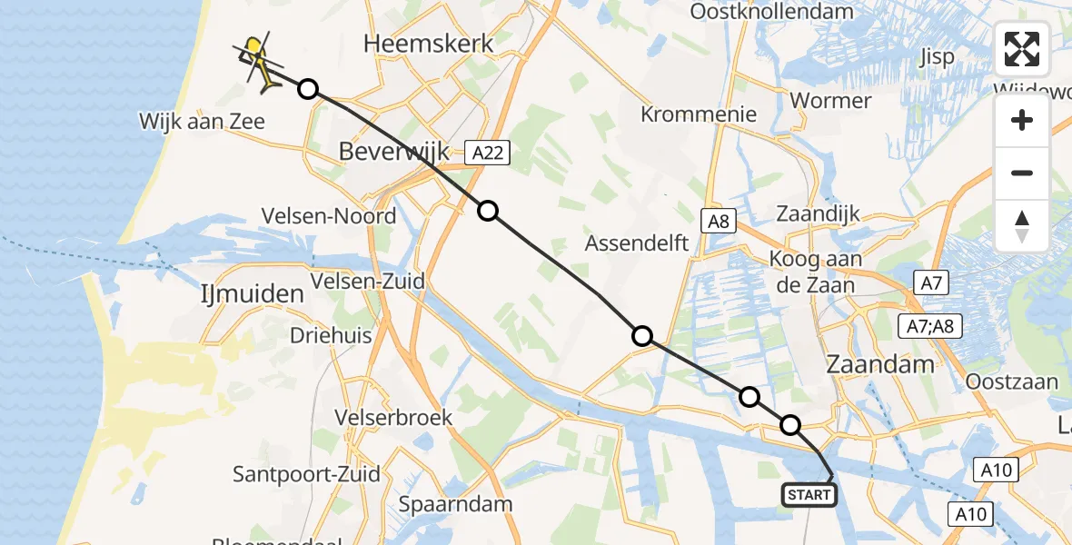 Routekaart van de vlucht: Lifeliner 1 naar Heemskerk