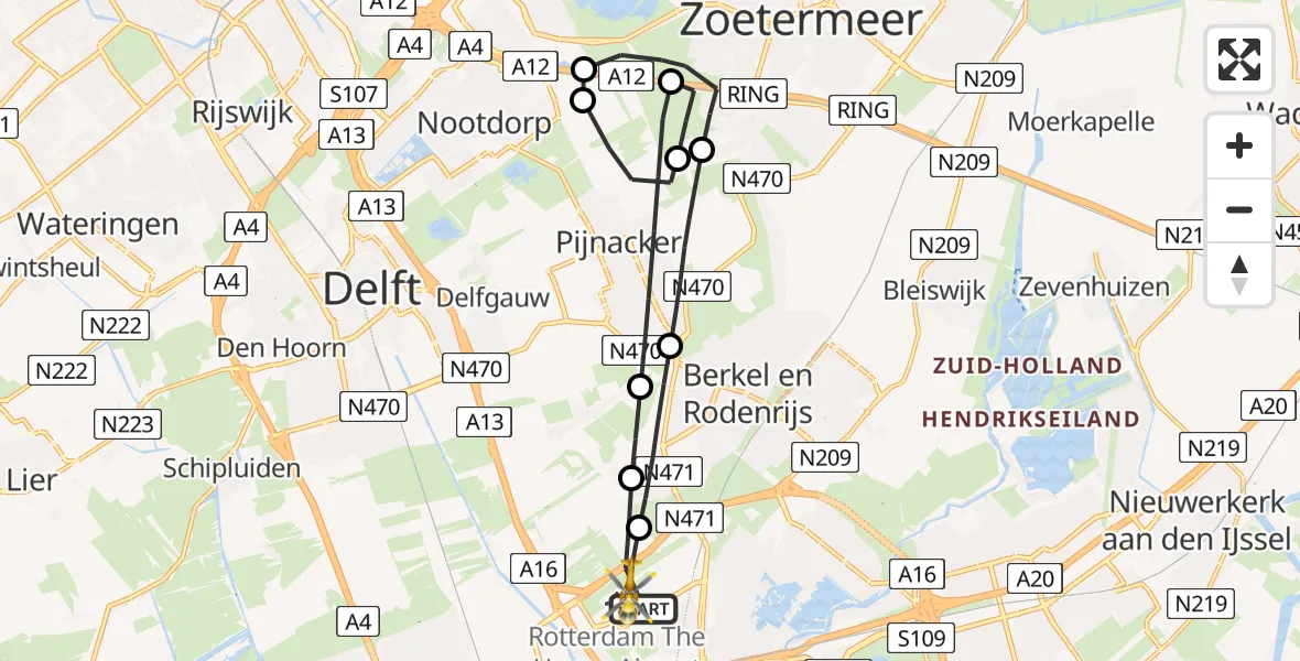 Vluchtroute Traumahelikopter Rotterdam The Hague Airport - Rotterdam The Hague Airport, 27 december 2023, 09:59