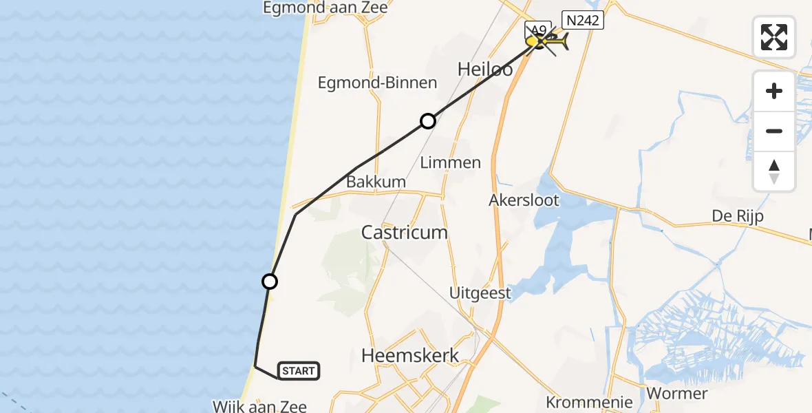 Routekaart van de vlucht: Lifeliner 1 naar Alkmaar