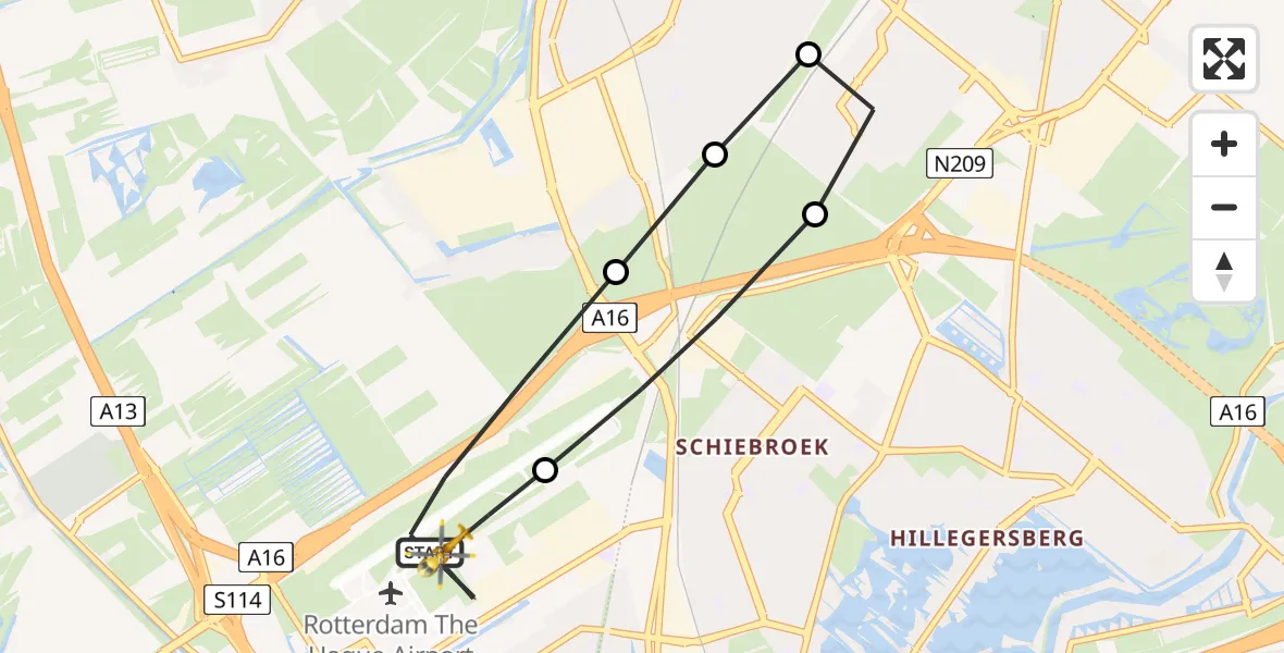Vluchtroute Traumahelikopter Rotterdam The Hague Airport - Rotterdam The Hague Airport, 27 december 2023, 10:10