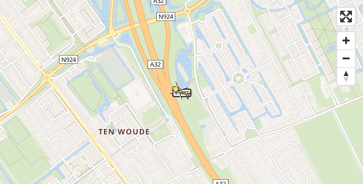 Routekaart van de vlucht: Traumahelikopter naar Oranjewoud