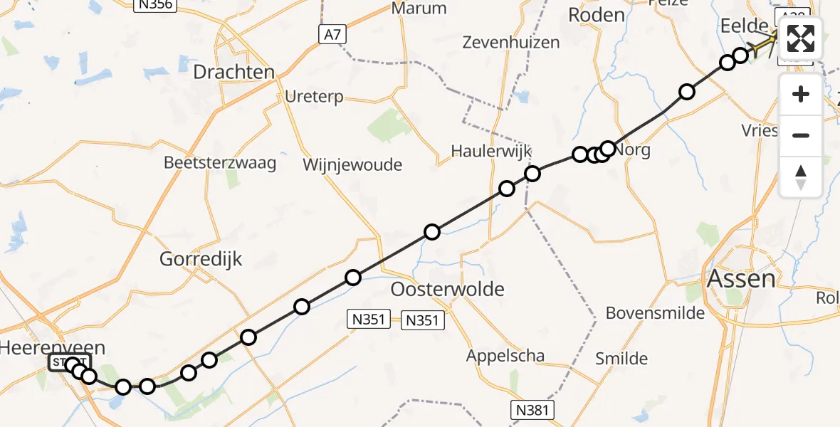 Routekaart van de vlucht: Lifeliner 4 naar Groningen Airport Eelde