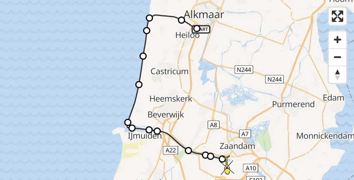 Routekaart van de vlucht: Lifeliner 1 naar Amsterdam Heliport