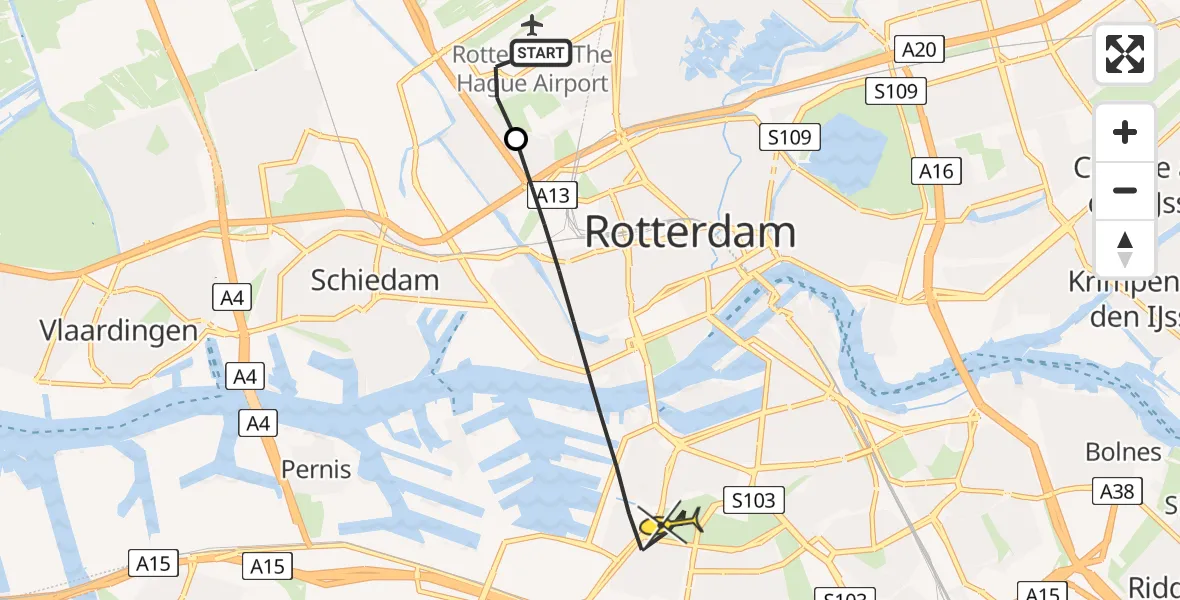 Routekaart van de vlucht: Lifeliner 2 naar Rotterdam