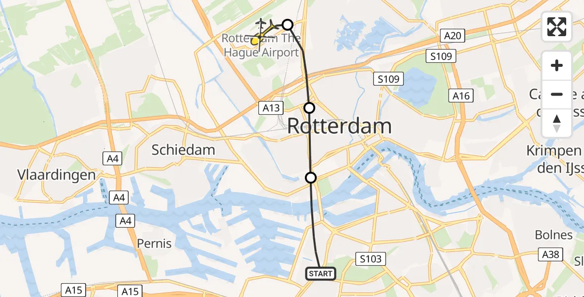 Routekaart van de vlucht: Lifeliner 2 naar Rotterdam The Hague Airport