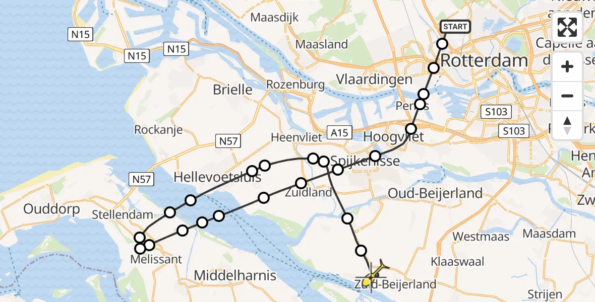 Routekaart van de vlucht: Lifeliner 2 naar Zuid-Beijerland