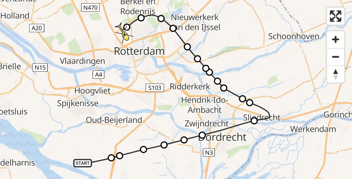 Routekaart van de vlucht: Lifeliner 2 naar Rotterdam The Hague Airport