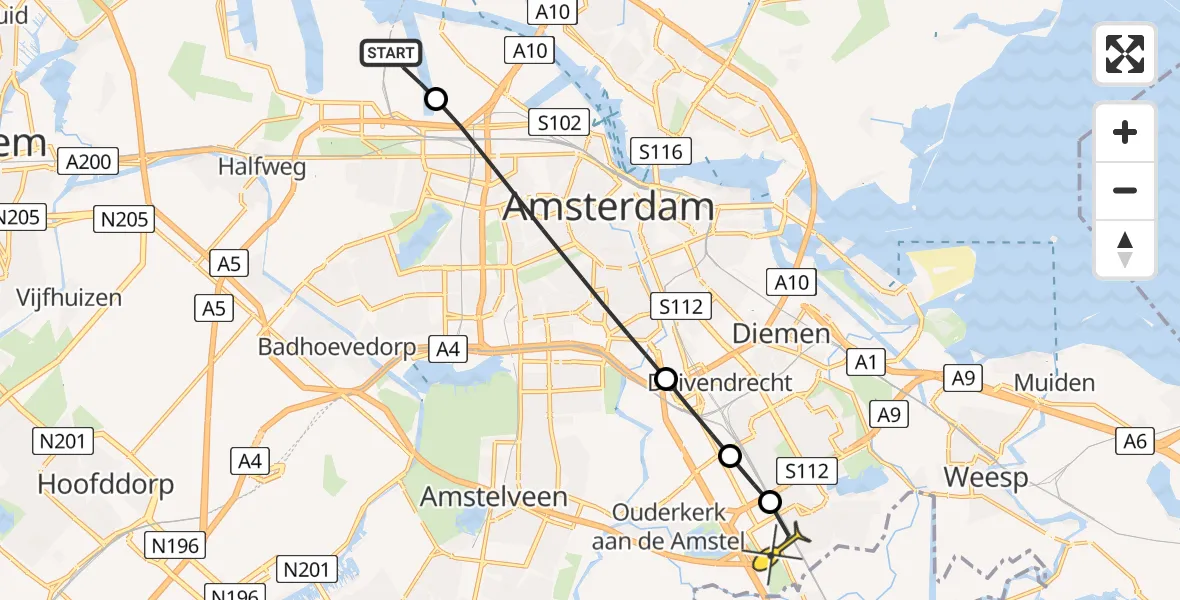 Routekaart van de vlucht: Lifeliner 1 naar Academisch Medisch Centrum (AMC)