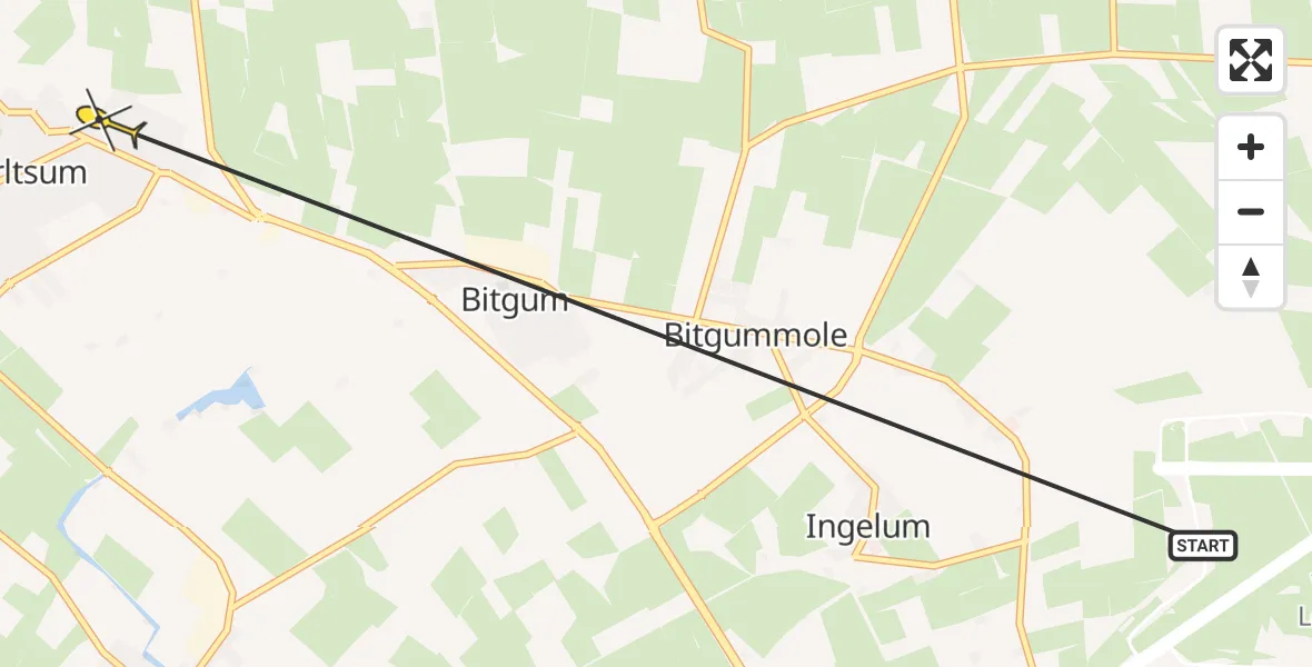 Routekaart van de vlucht: Ambulanceheli naar Berltsum