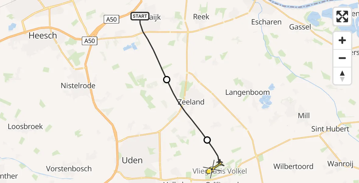 Routekaart van de vlucht: Lifeliner 3 naar Vliegbasis Volkel