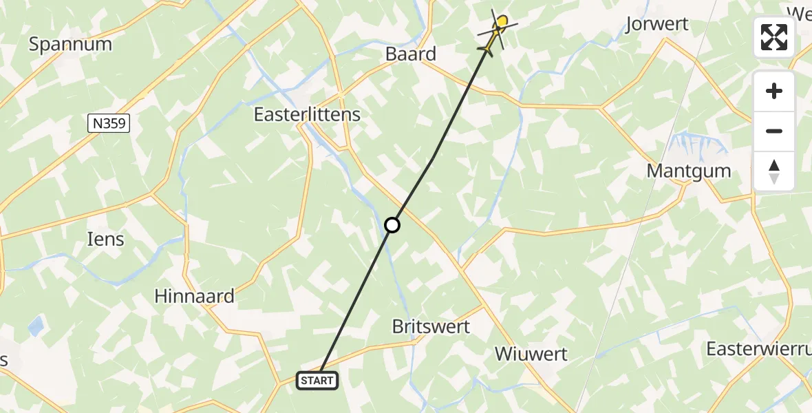 Routekaart van de vlucht: Ambulancehelikopter naar Baard
