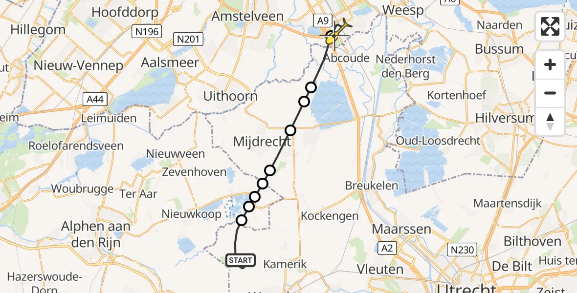 Routekaart van de vlucht: Lifeliner 1 naar Academisch Medisch Centrum (AMC)