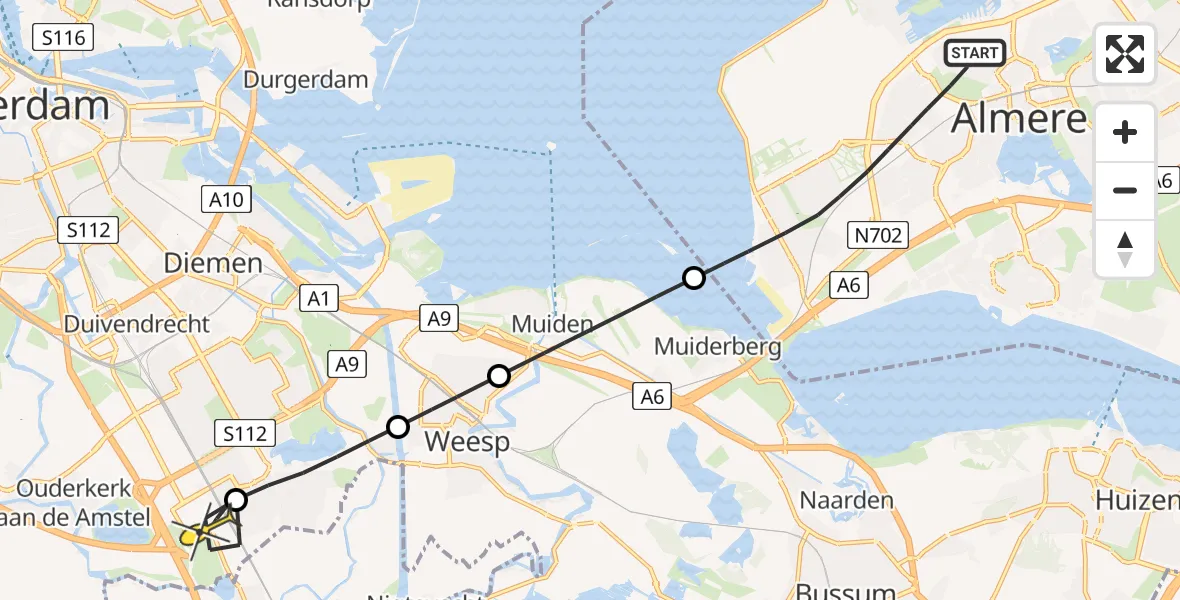 Routekaart van de vlucht: Lifeliner 2 naar Academisch Medisch Centrum (AMC)