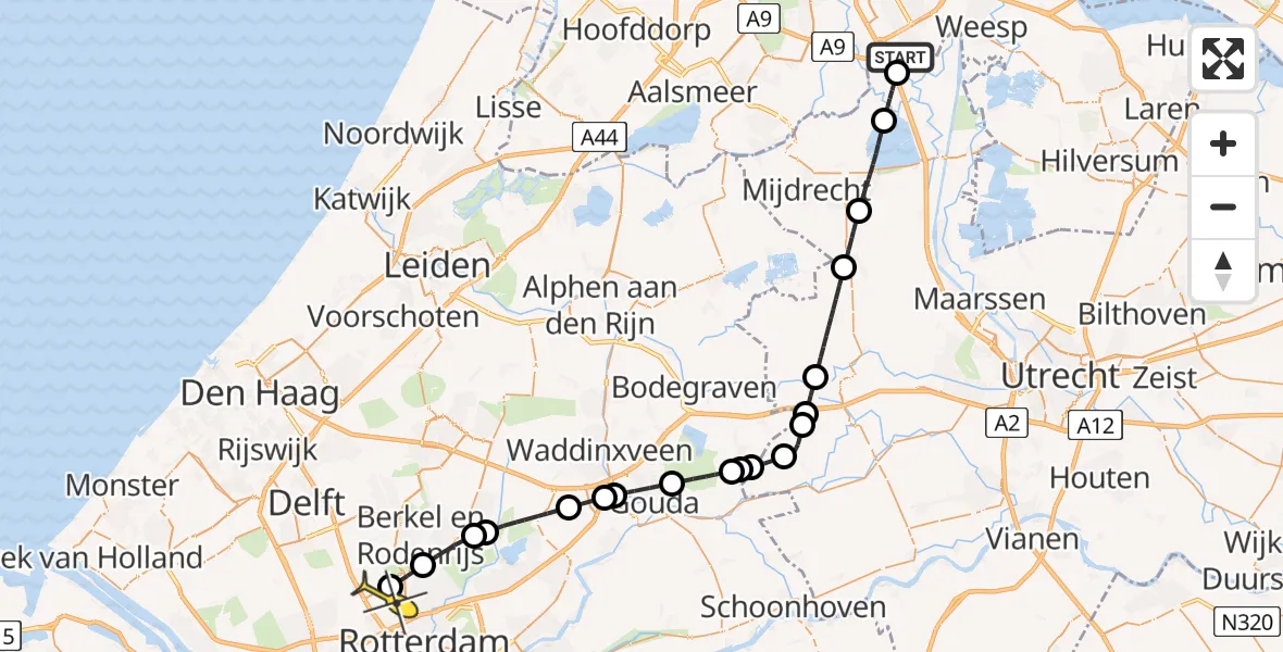 Routekaart van de vlucht: Lifeliner 2 naar Rotterdam The Hague Airport