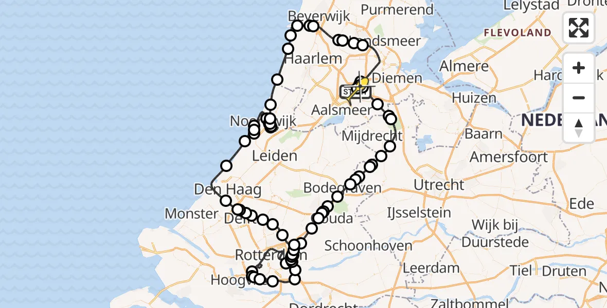 Routekaart van de vlucht: Politieheli naar Schiphol