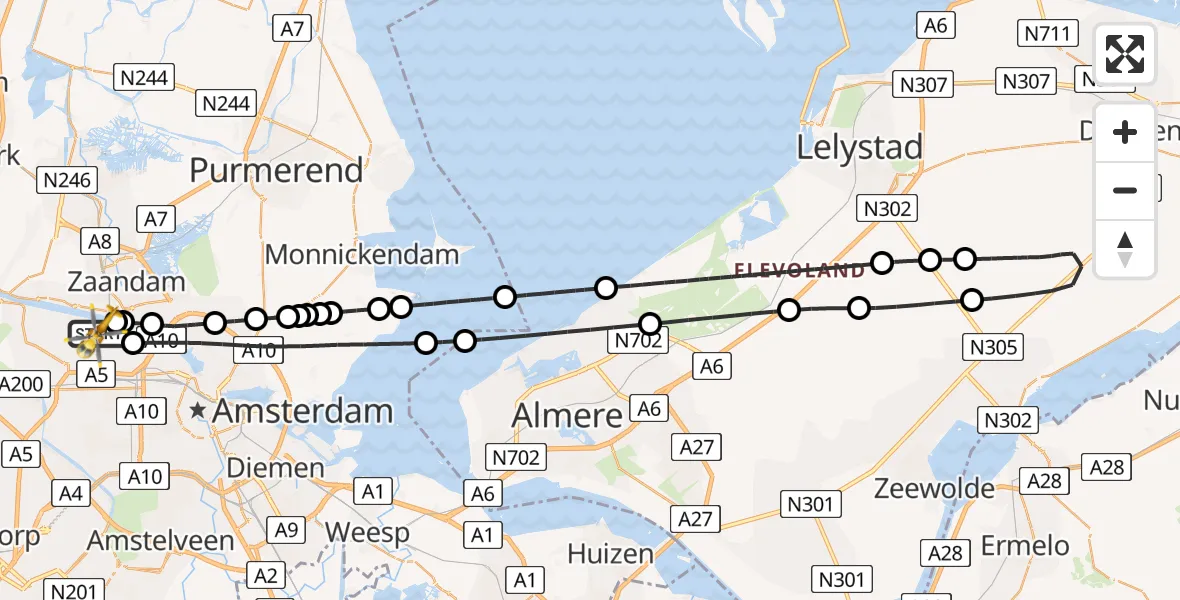 Vluchtroute Traumahelikopter Amsterdam Heliport - Amsterdam Heliport, 27 december 2023, 23:11
