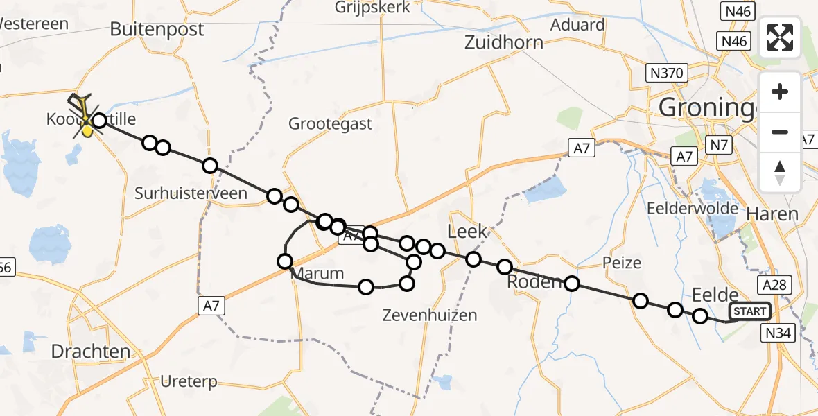 Routekaart van de vlucht: Lifeliner 4 naar Kootstertille