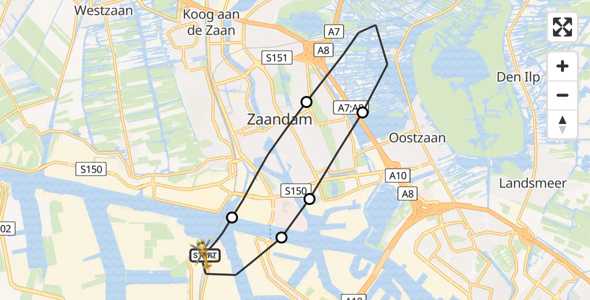 Vluchtroute Traumahelikopter Amsterdam Heliport - Amsterdam Heliport, 28 december 2023, 01:14