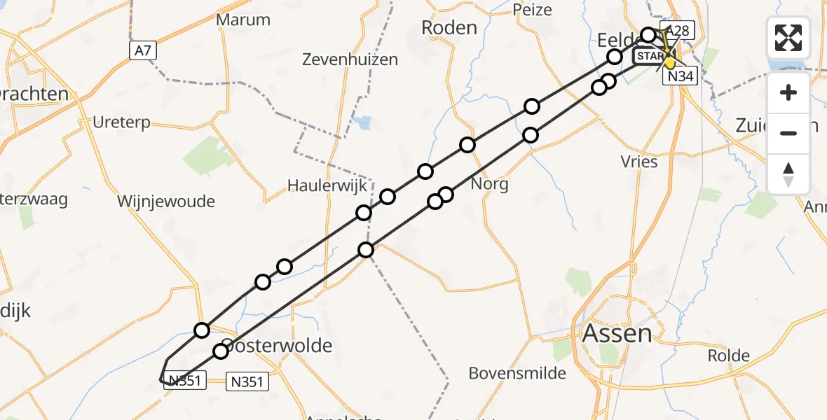 Routekaart van de vlucht: Lifeliner 4 naar Eelde