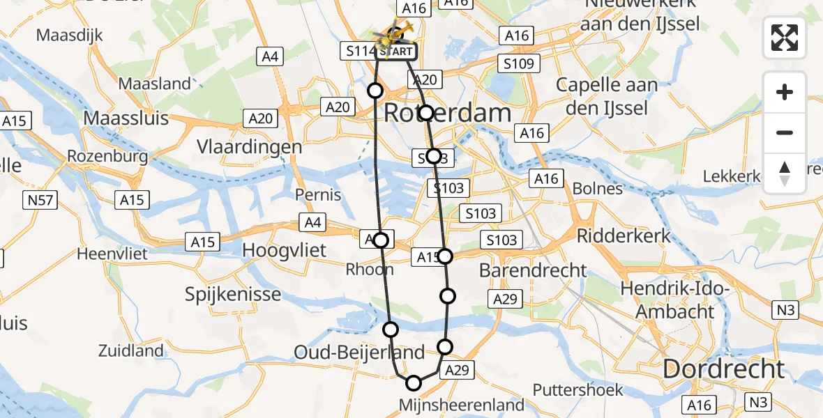 Vluchtroute Traumahelikopter Rotterdam The Hague Airport - Rotterdam The Hague Airport, 28 december 2023, 06:48