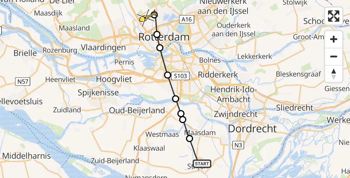 Routekaart van de vlucht: Lifeliner 2 naar Rotterdam The Hague Airport