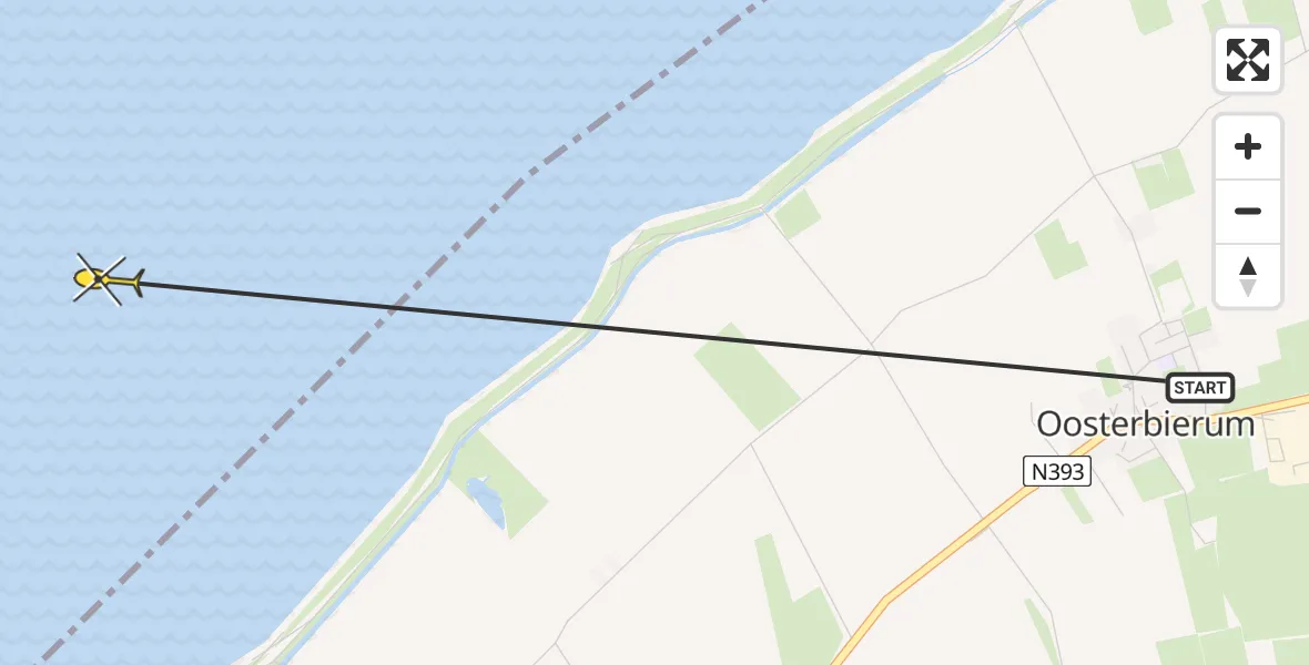 Routekaart van de vlucht: Ambulancehelikopter naar West-Terschelling