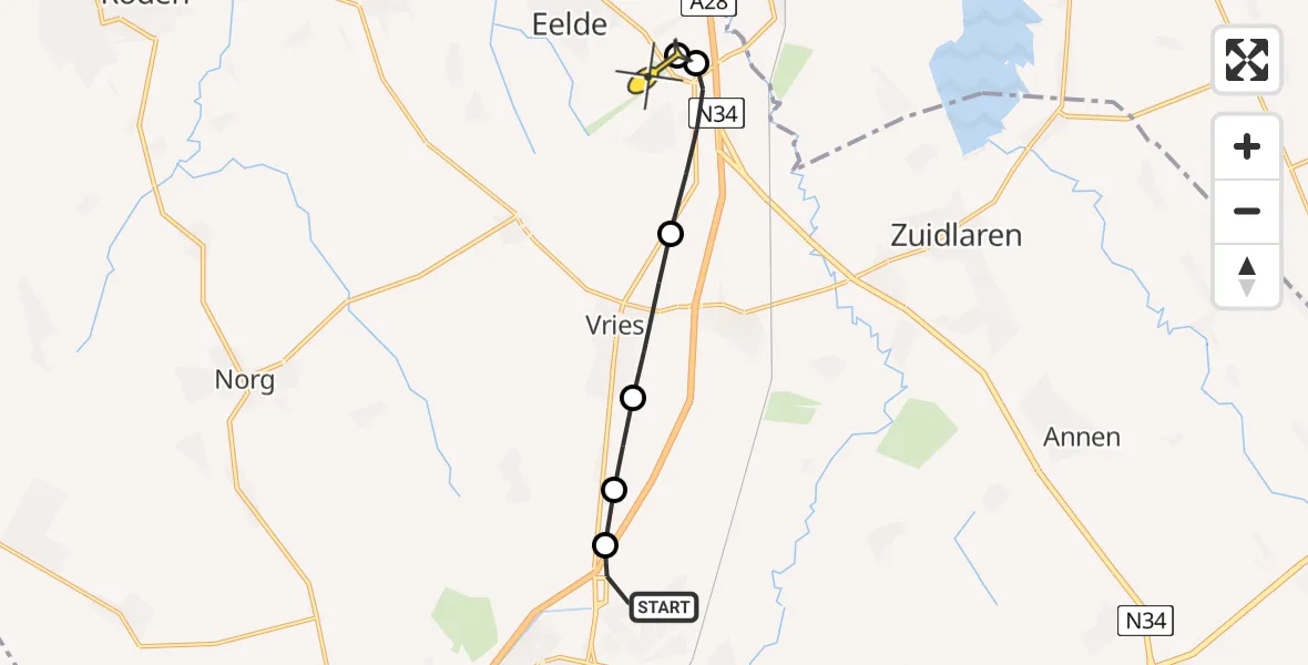 Routekaart van de vlucht: Lifeliner 4 naar Groningen Airport Eelde