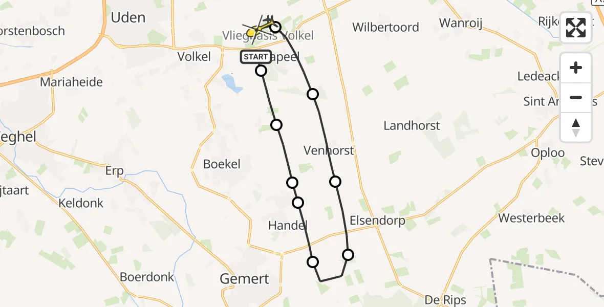 Routekaart van de vlucht: Lifeliner 3 naar Vliegbasis Volkel