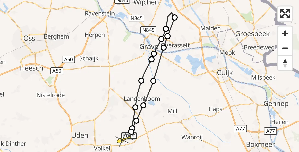 Routekaart van de vlucht: Lifeliner 3 naar Vliegbasis Volkel