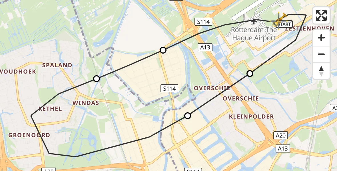 Vluchtroute Traumahelikopter Rotterdam The Hague Airport - Rotterdam The Hague Airport, 28 december 2023, 14:25