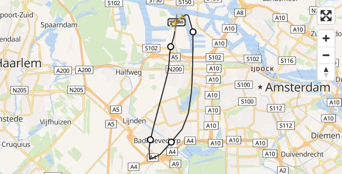 Vluchtroute Traumahelikopter Amsterdam Heliport - Amsterdam Heliport, 28 december 2023, 14:30