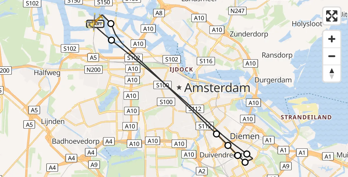 Vluchtroute Traumahelikopter Amsterdam Heliport - Amsterdam Heliport, 28 december 2023, 15:02