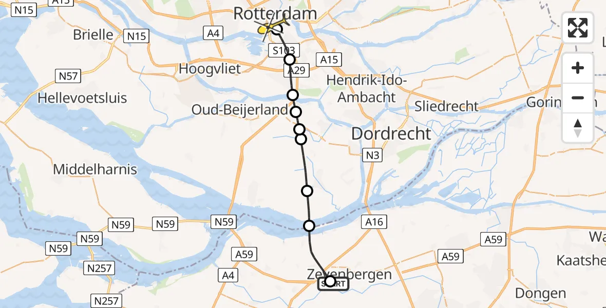 Routekaart van de vlucht: Lifeliner 2 naar Erasmus MC