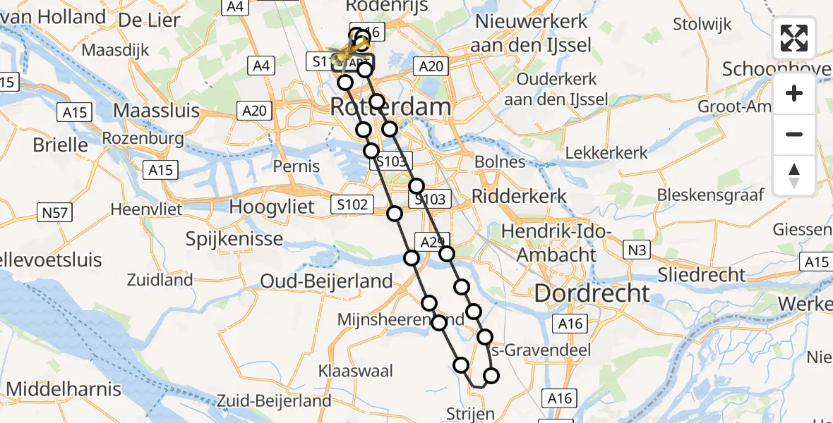 Vluchtroute Traumahelikopter Rotterdam The Hague Airport - Rotterdam The Hague Airport, 28 december 2023, 16:10