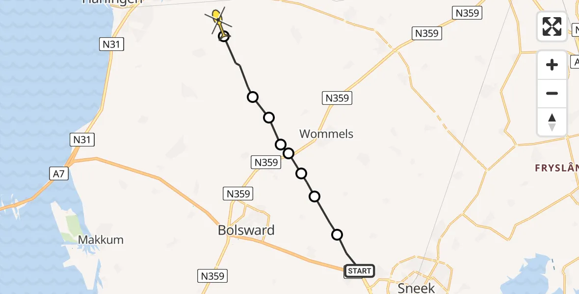 Routekaart van de vlucht: Ambulancehelikopter naar Achlum