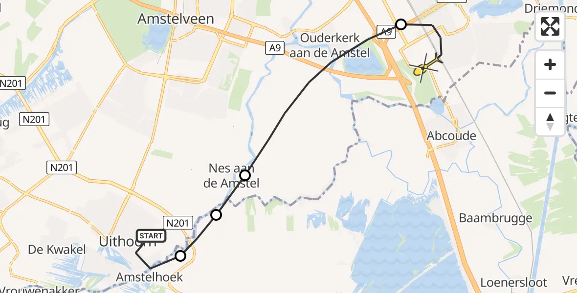 Routekaart van de vlucht: Lifeliner 1 naar Academisch Medisch Centrum (AMC)