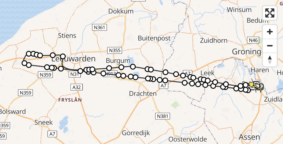 Routekaart van de vlucht: Lifeliner 4 naar Groningen Airport Eelde