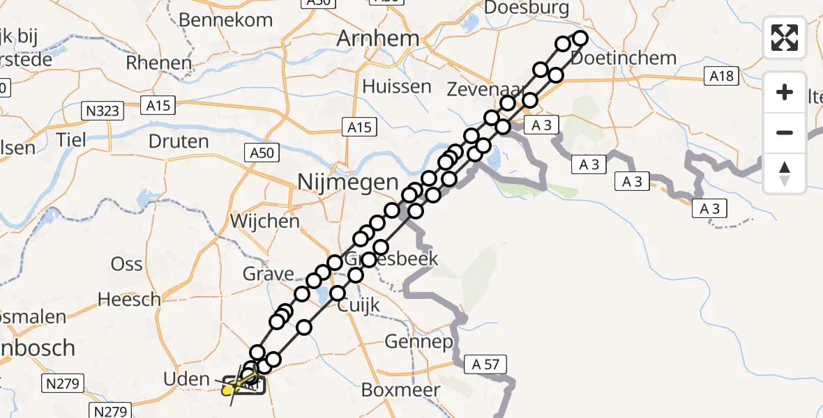 Routekaart van de vlucht: Lifeliner 3 naar Vliegbasis Volkel