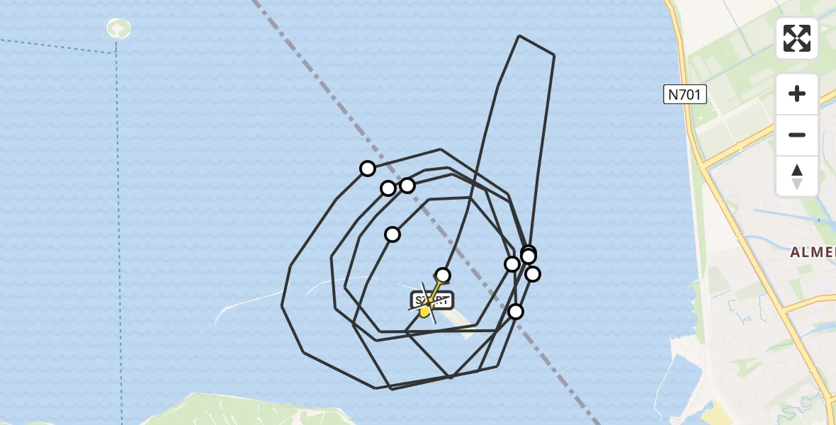 Routekaart van de vlucht: Politiehelikopter naar Muiden