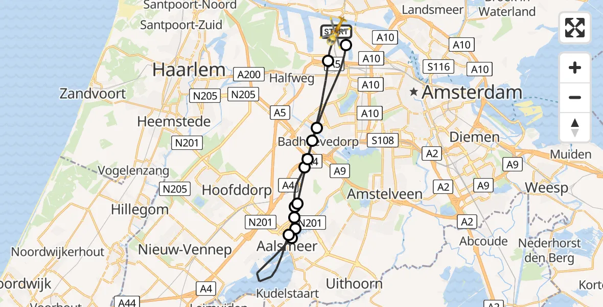Vluchtroute Traumahelikopter Amsterdam Heliport - Amsterdam Heliport, 28 december 2023, 19:56