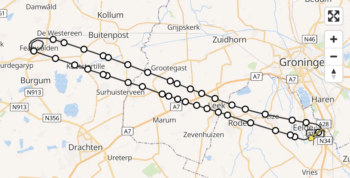 Routekaart van de vlucht: Lifeliner 4 naar Groningen Airport Eelde