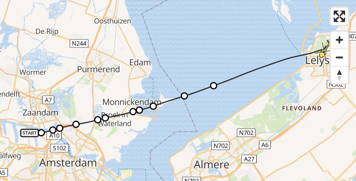 Routekaart van de vlucht: Lifeliner 1 naar Lelystad