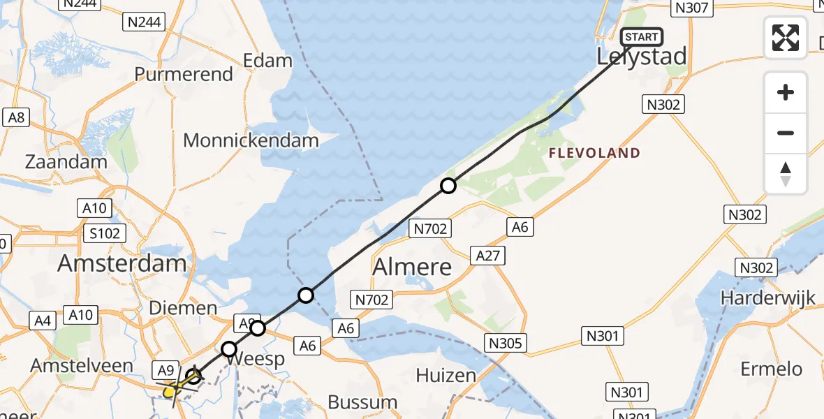 Routekaart van de vlucht: Lifeliner 1 naar Academisch Medisch Centrum (AMC)