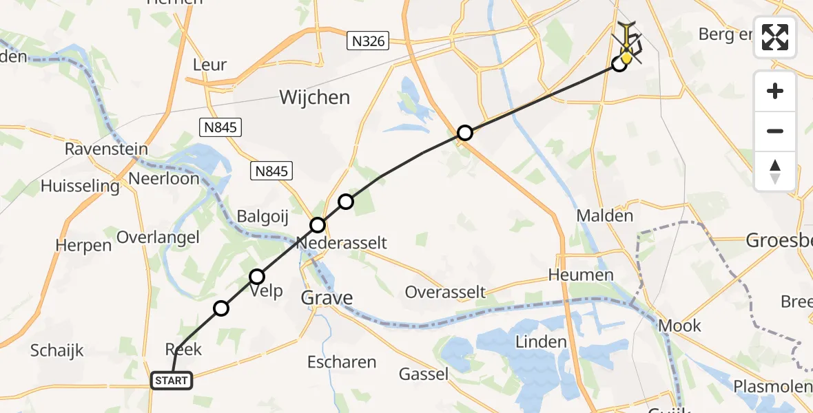 Routekaart van de vlucht: Lifeliner 3 naar Radboud Universitair Medisch Centrum