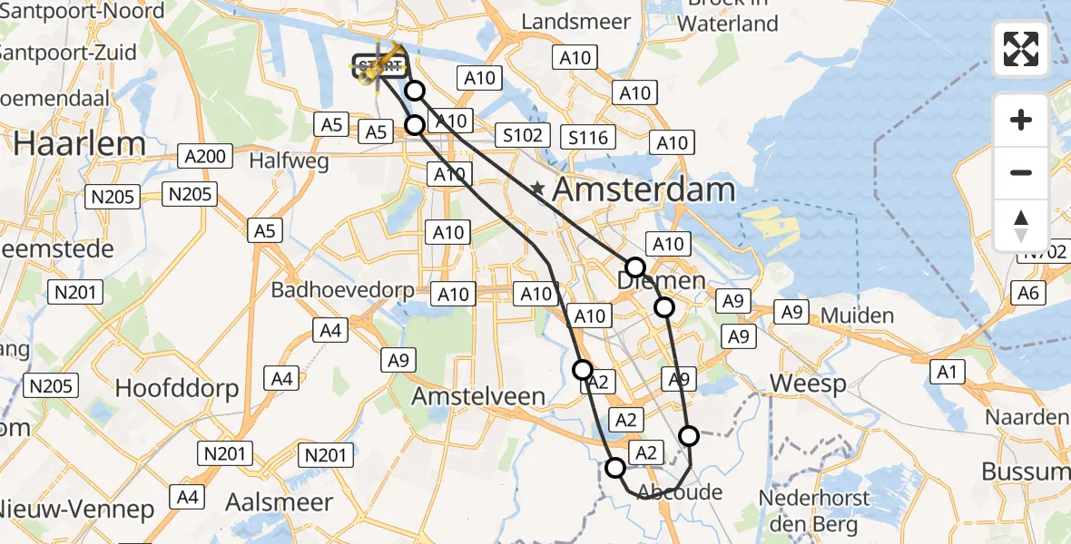 Vluchtroute Traumahelikopter Amsterdam Heliport - Amsterdam Heliport, 29 december 2023, 07:32