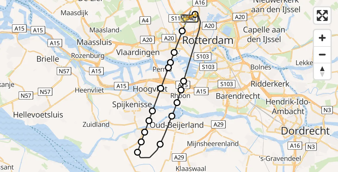 Vluchtroute Traumahelikopter Rotterdam The Hague Airport - Rotterdam The Hague Airport, 29 december 2023, 08:20