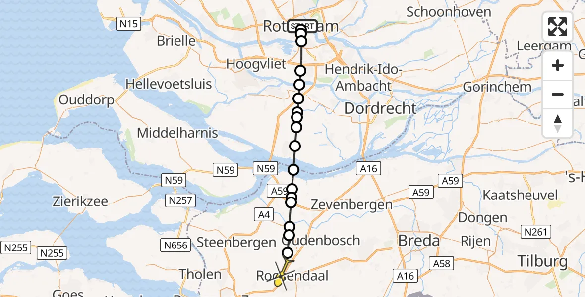 Routekaart van de vlucht: Lifeliner 2 naar Roosendaal