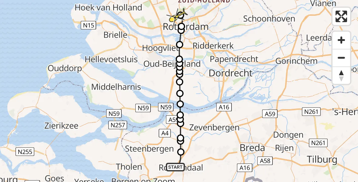 Routekaart van de vlucht: Lifeliner 2 naar Rotterdam The Hague Airport