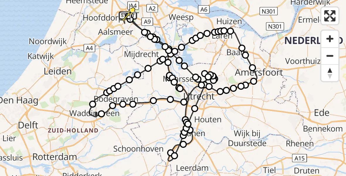 Routekaart van de vlucht: Politieheli naar Schiphol